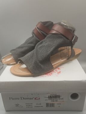 Pierre Dumas Black Fabric and Brown Strap Open-Toe Sandals